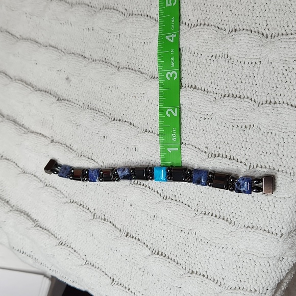$5☃️Hematite Turquoise, Blue Sodalite Natural Stone Magnetic Closure Bracelet - Picture 4 of 4